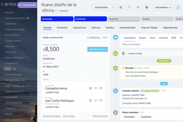 Pantalla de la plataforma de gestió empresarial.